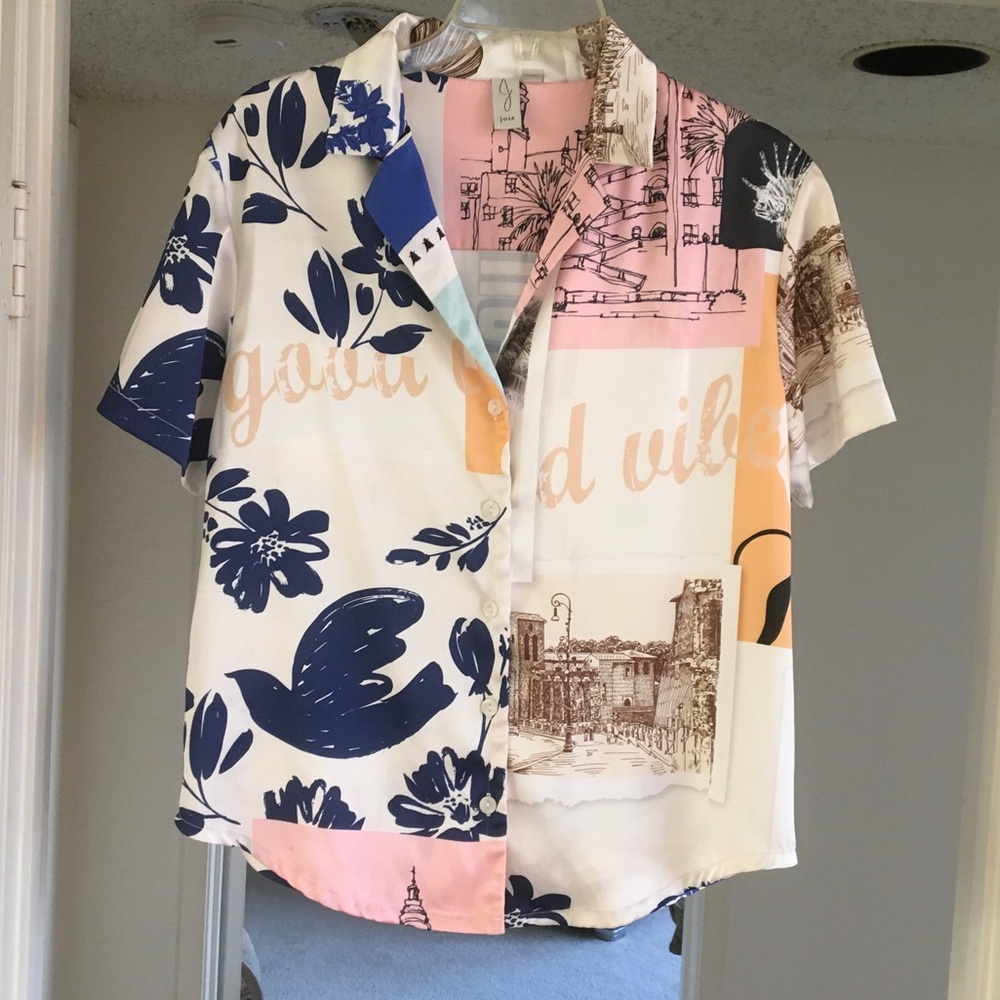 JOIE/“VACATION-GOOD VIBRATIONS”SATIN SHORT SLEEVE SHIRT/NEW